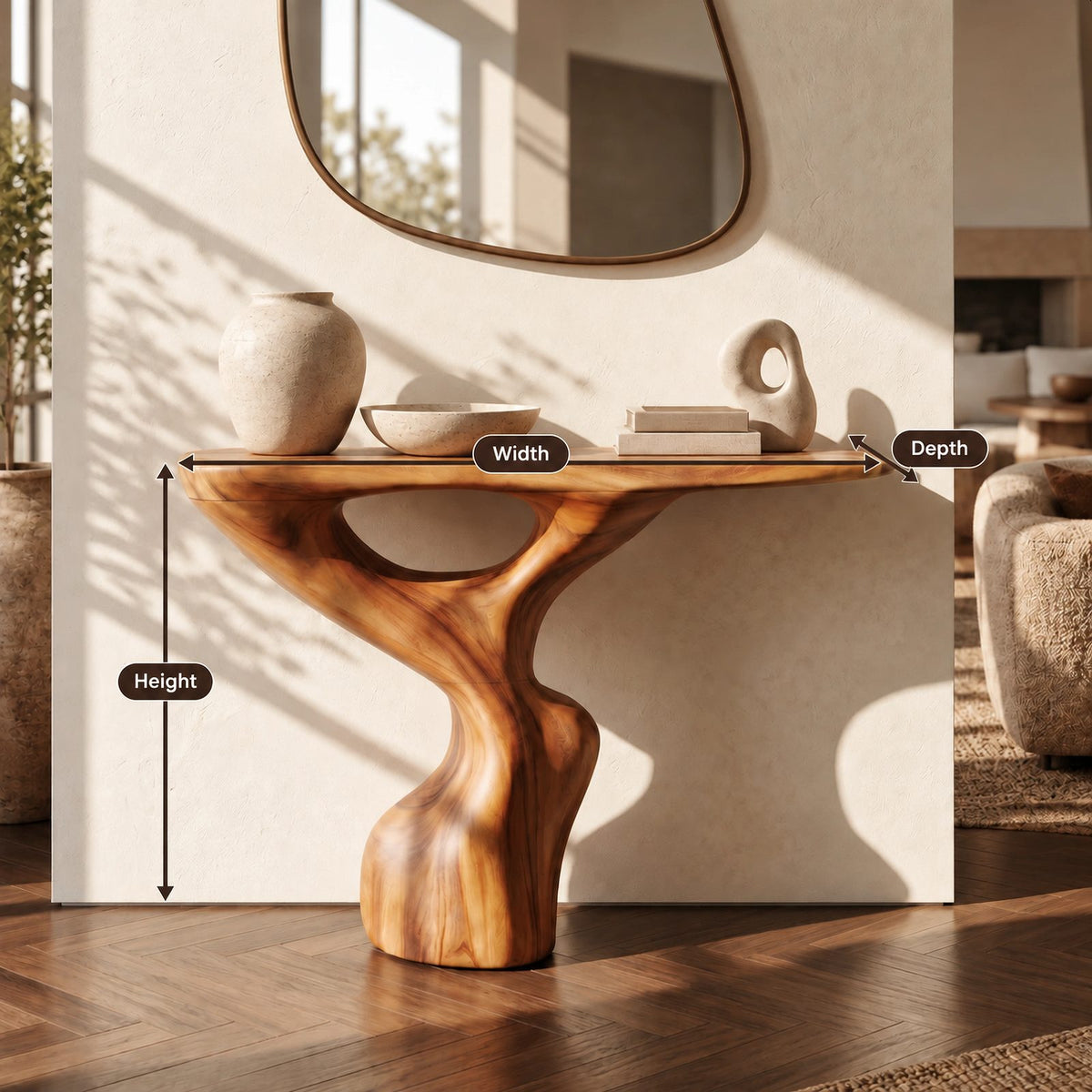 Handcrafted Solid Wood Console Table With Pierced Pedestal For Hallway