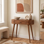 Mid Century Curved Wood Console Table With Drawer For Entryway