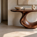Contemporary Flowing Wood Console Table With S Curve Base For Entryway