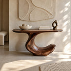 Contemporary Flowing Wood Console Table With S Curve Base For Entryway