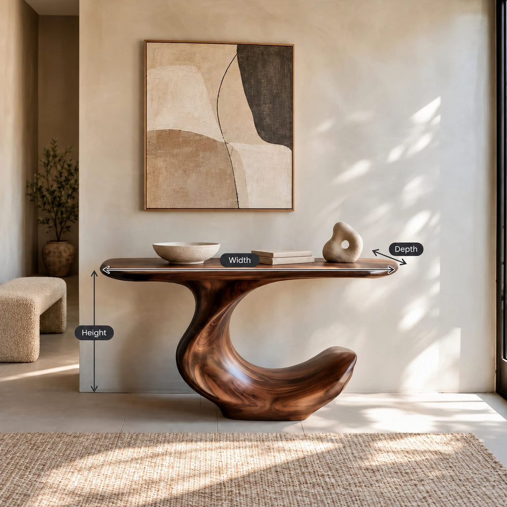 Contemporary Flowing Wood Console Table With S Curve Base For Entryway