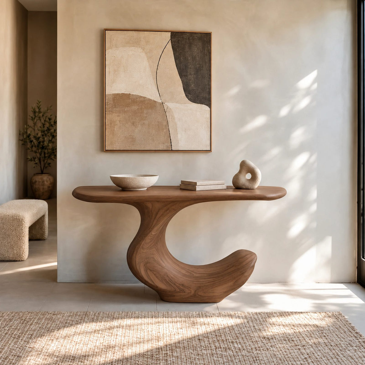 Contemporary Flowing Wood Console Table With S Curve Base For Entryway
