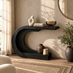 Modern Curved Wood Console Table With Arched Display Shelf For Entryway