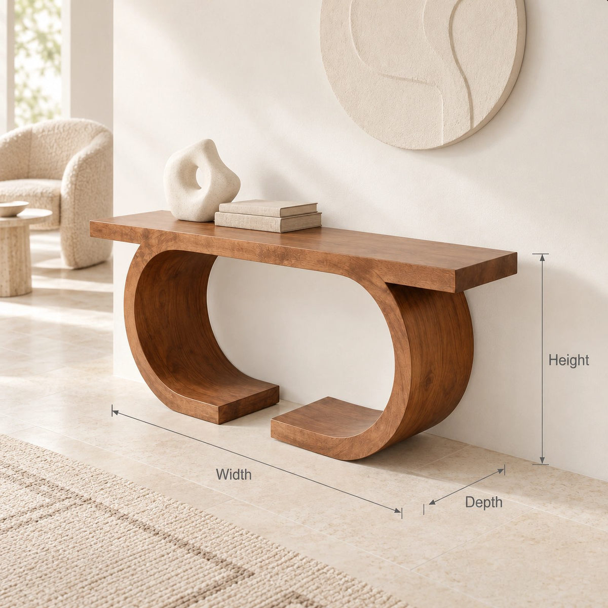Contemporary Double Ring Wood Console Table For Entryway