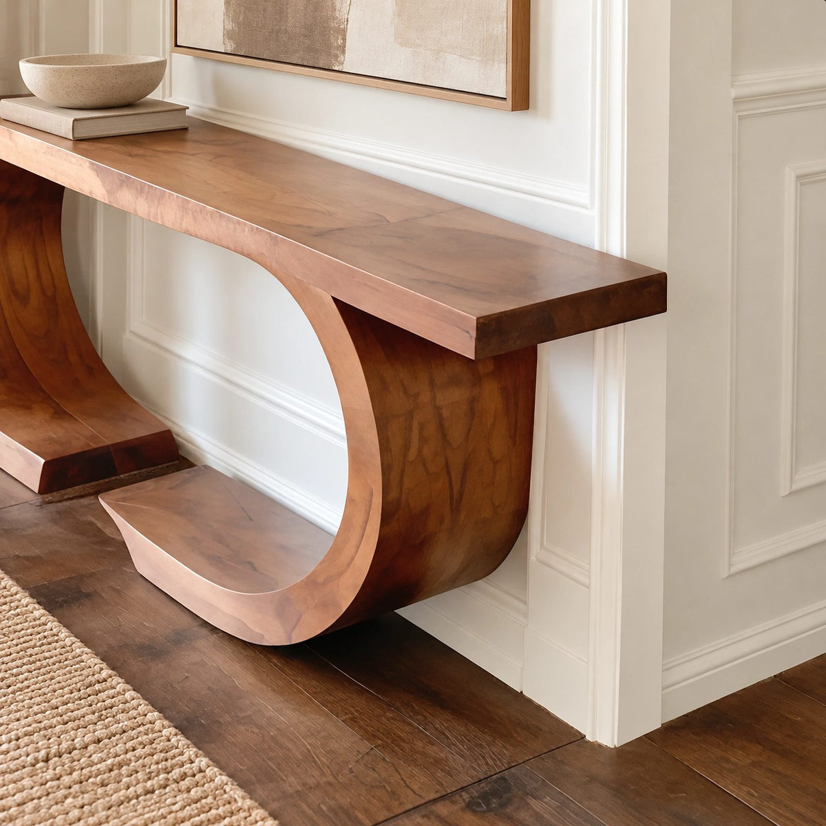 Contemporary Double Ring Wood Console Table For Entryway