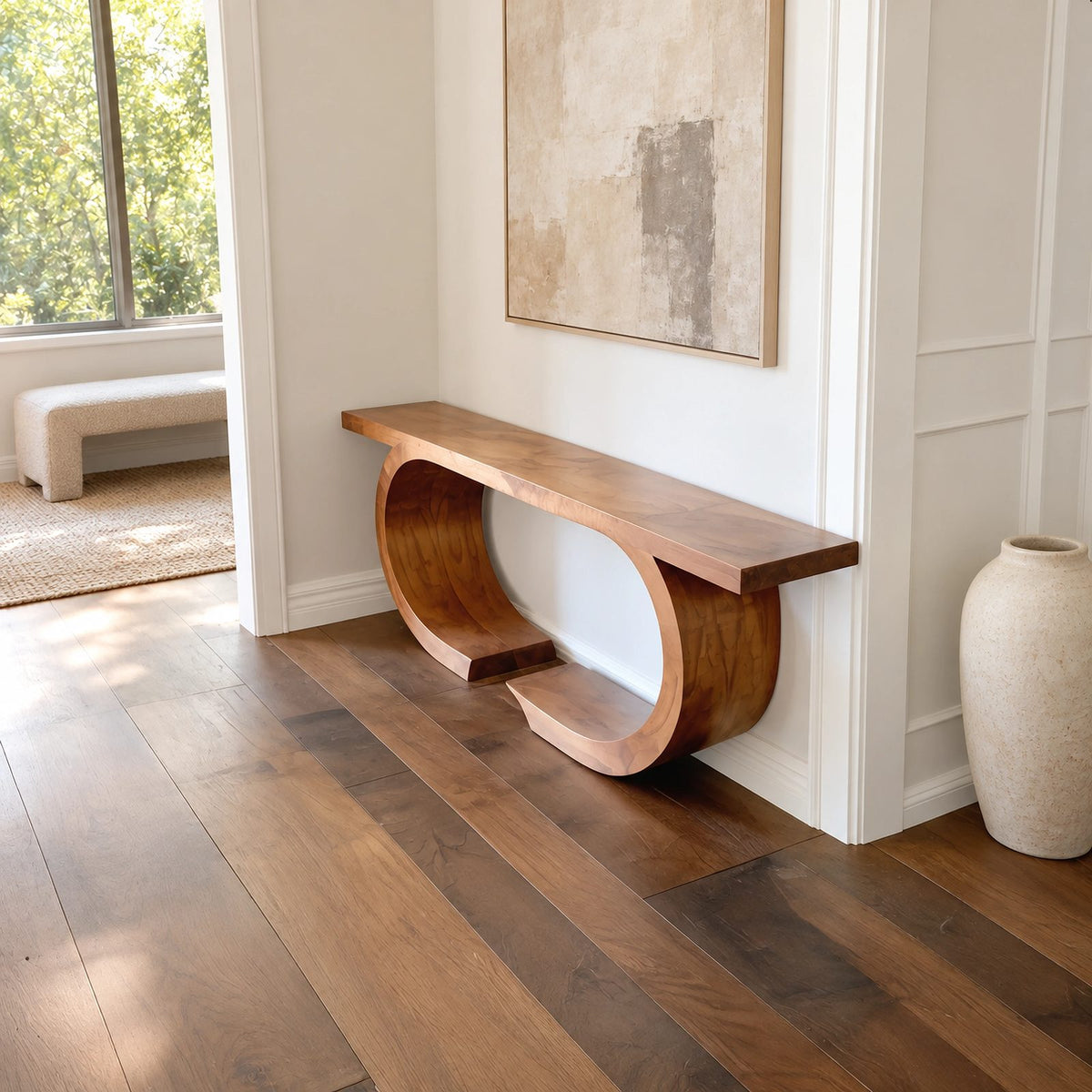 Contemporary Double Ring Wood Console Table For Entryway