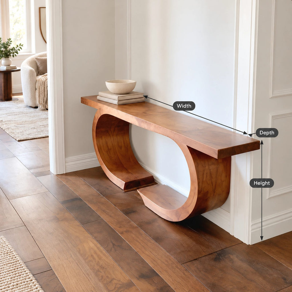 Contemporary Double Ring Wood Console Table For Entryway