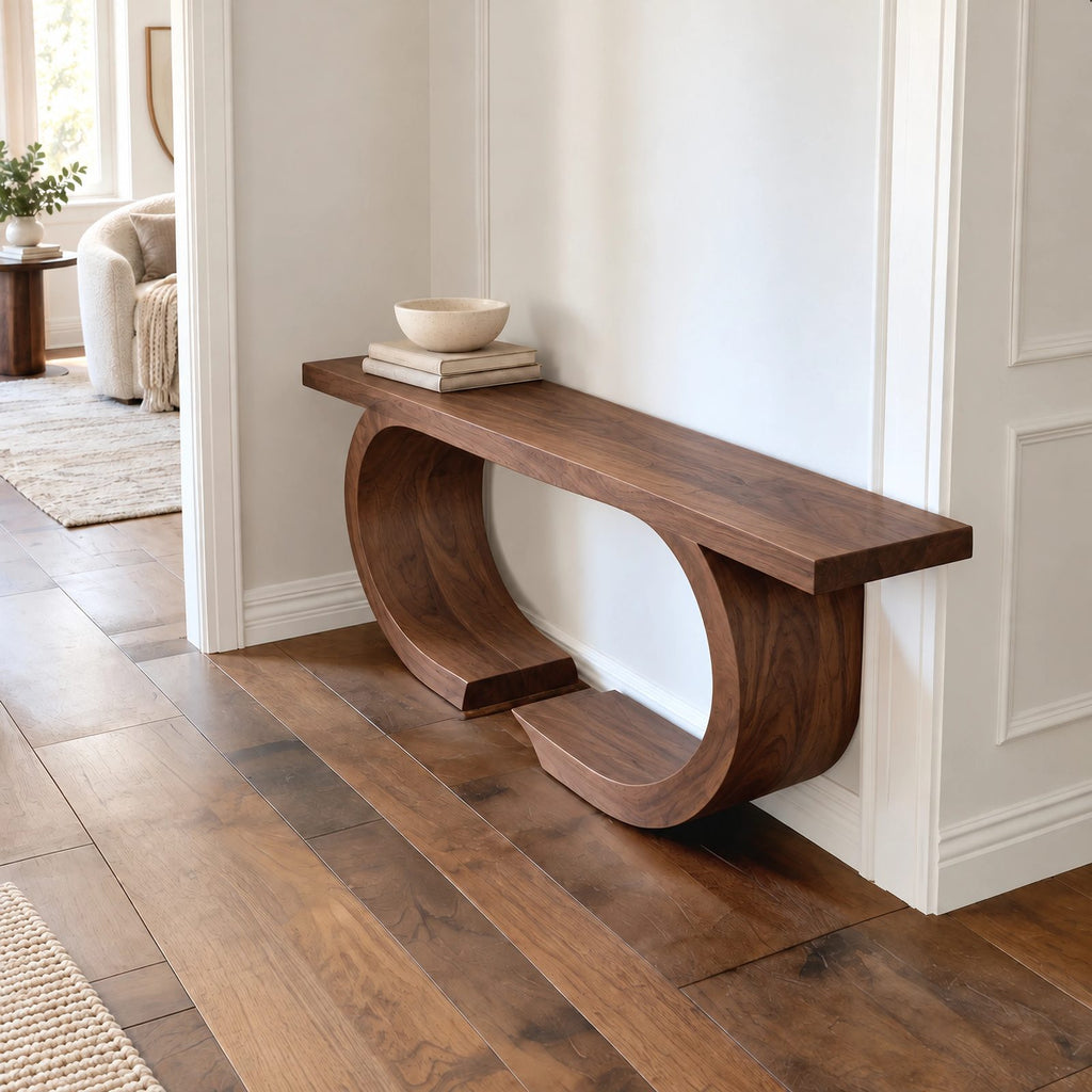 Contemporary Double Ring Wood Console Table For Entryway