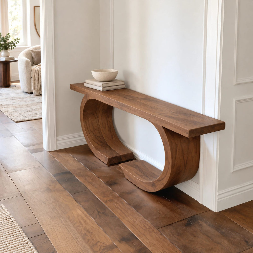 Contemporary Double Ring Wood Console Table For Entryway