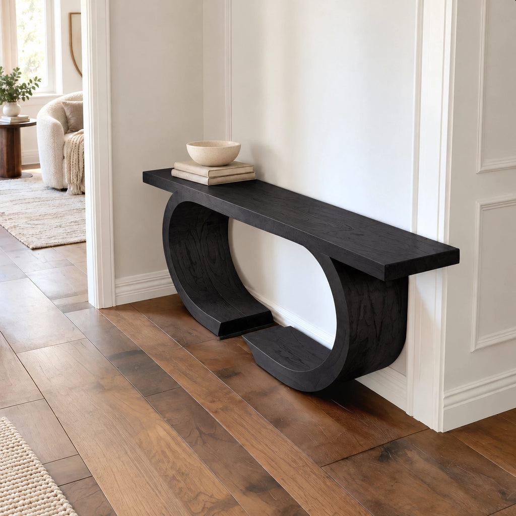 Contemporary Double Ring Wood Console Table For Entryway