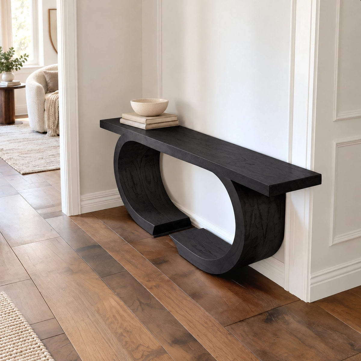Contemporary Double Ring Wood Console Table For Entryway