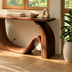 Minimalist Flowing Wood Console Table With Sculpted Base For Hallway