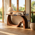 Minimalist Flowing Wood Console Table With Sculpted Base For Hallway