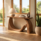 Minimalist Flowing Wood Console Table With Sculpted Base For Hallway