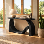 Minimalist Flowing Wood Console Table With Sculpted Base For Hallway