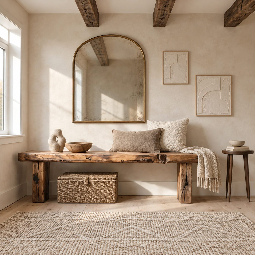 Farmhouse Solid Wood Entryway Bench With Chunky Legs