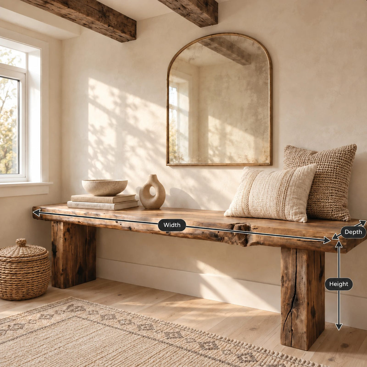 Farmhouse Solid Wood Entryway Bench With Chunky Legs