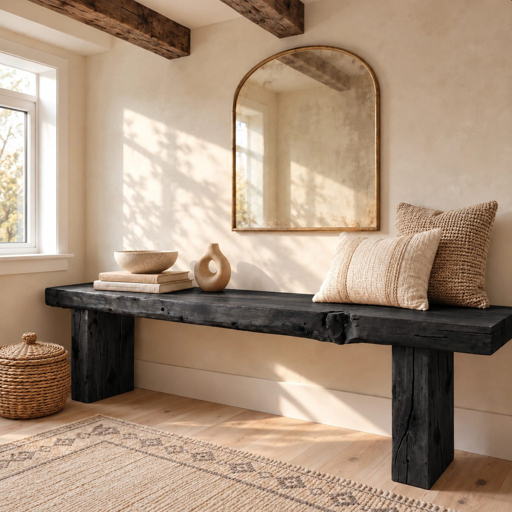 Farmhouse Solid Wood Entryway Bench With Chunky Legs