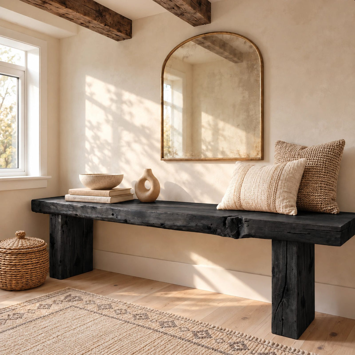 Farmhouse Solid Wood Entryway Bench With Chunky Legs