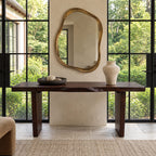 Live Edge Slab Console Table With Solid Panel Legs For Entryway