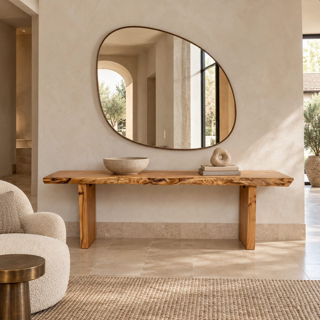 Live Edge Slab Console Table With Solid Panel Legs For Entryway