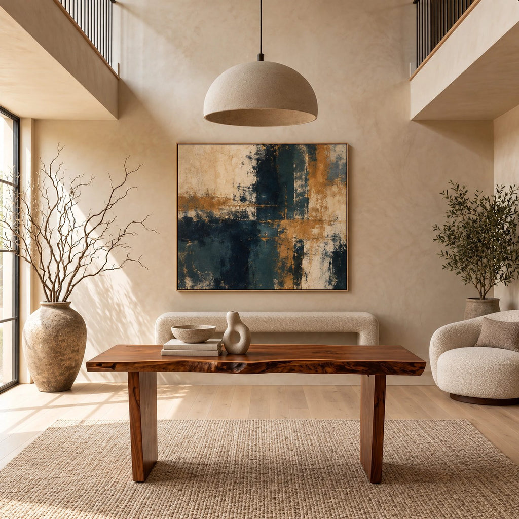 Live Edge Slab Console Table With Solid Panel Legs For Entryway