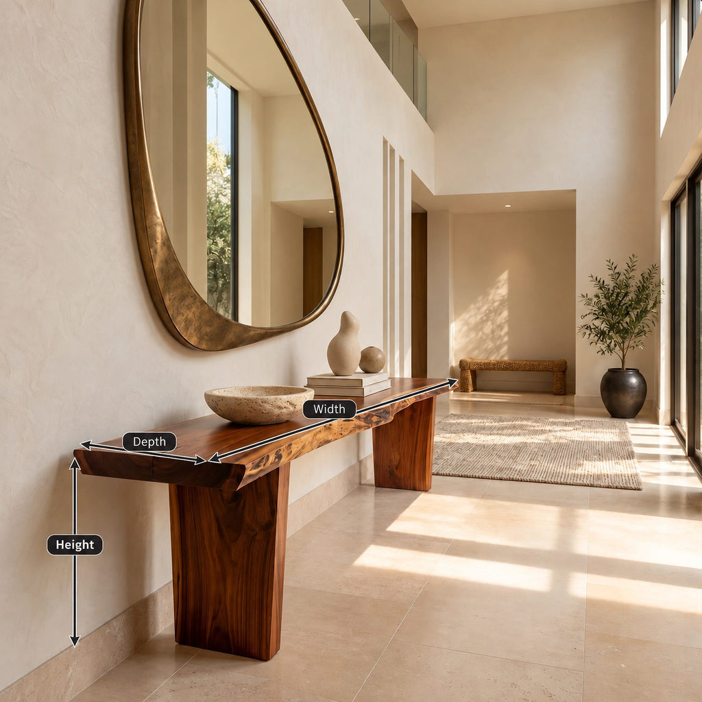 Live Edge Slab Console Table With Solid Panel Legs For Entryway