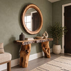 Farmhouse Gnarled Root Console Table With Live Edge Top For Hallway