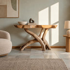 Natural Wood Console Table With X Branch Base For Entryway