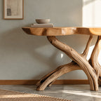 Natural Wood Console Table With X Branch Base For Entryway