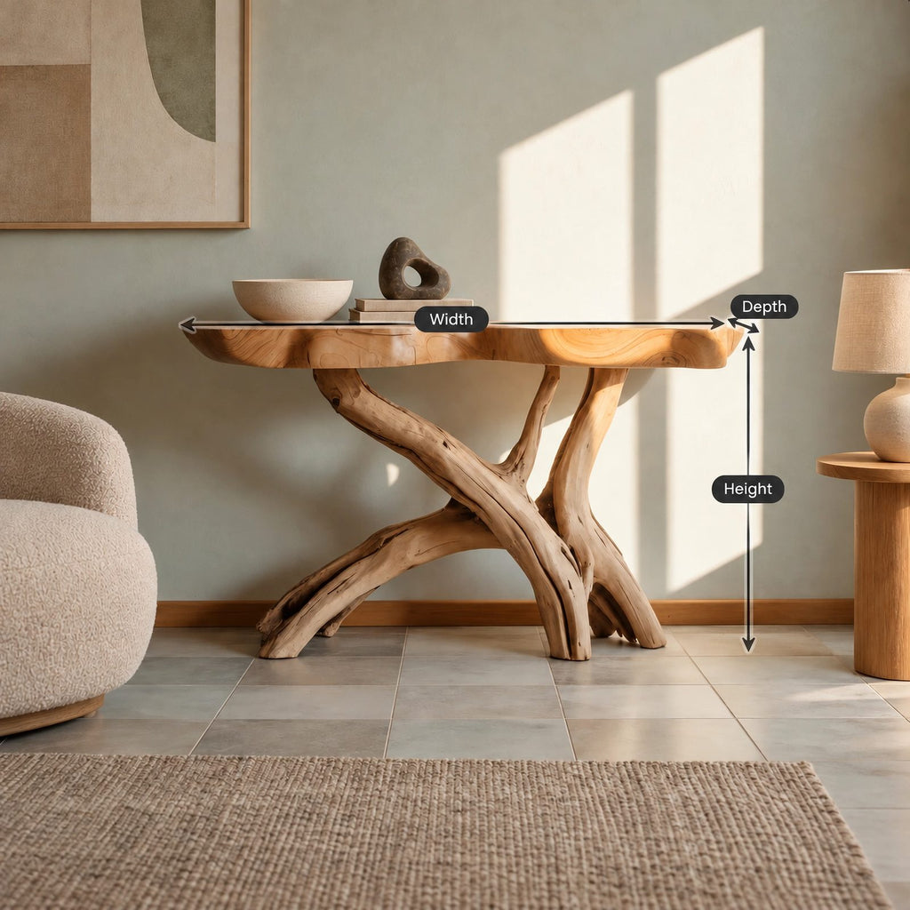 Natural Wood Console Table With X Branch Base For Entryway