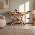 Natural Wood Console Table With X Branch Base For Entryway