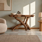 Natural Wood Console Table With X Branch Base For Entryway