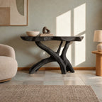 Natural Wood Console Table With X Branch Base For Entryway