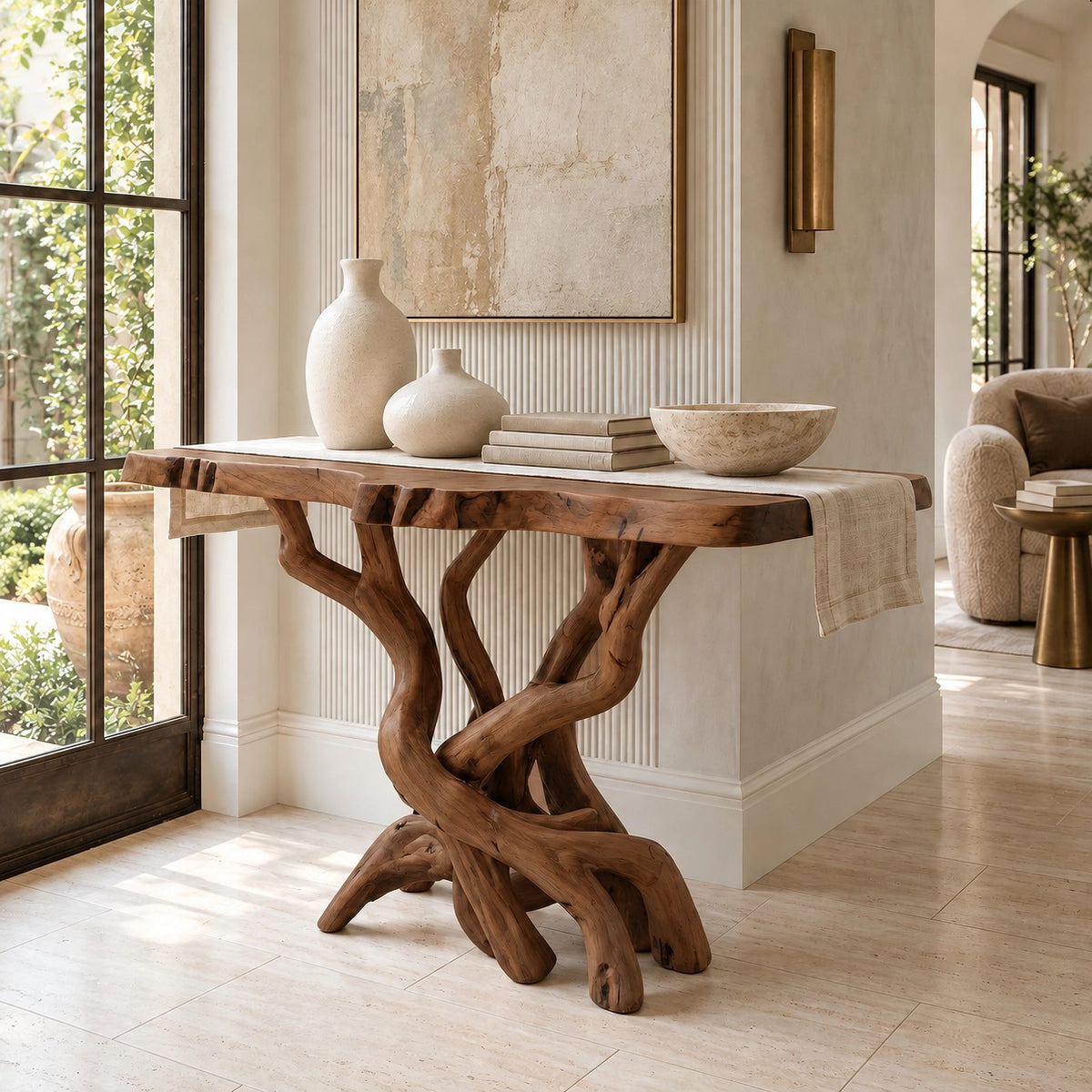 Organic Tangled Root Wood Console Table For Hallway