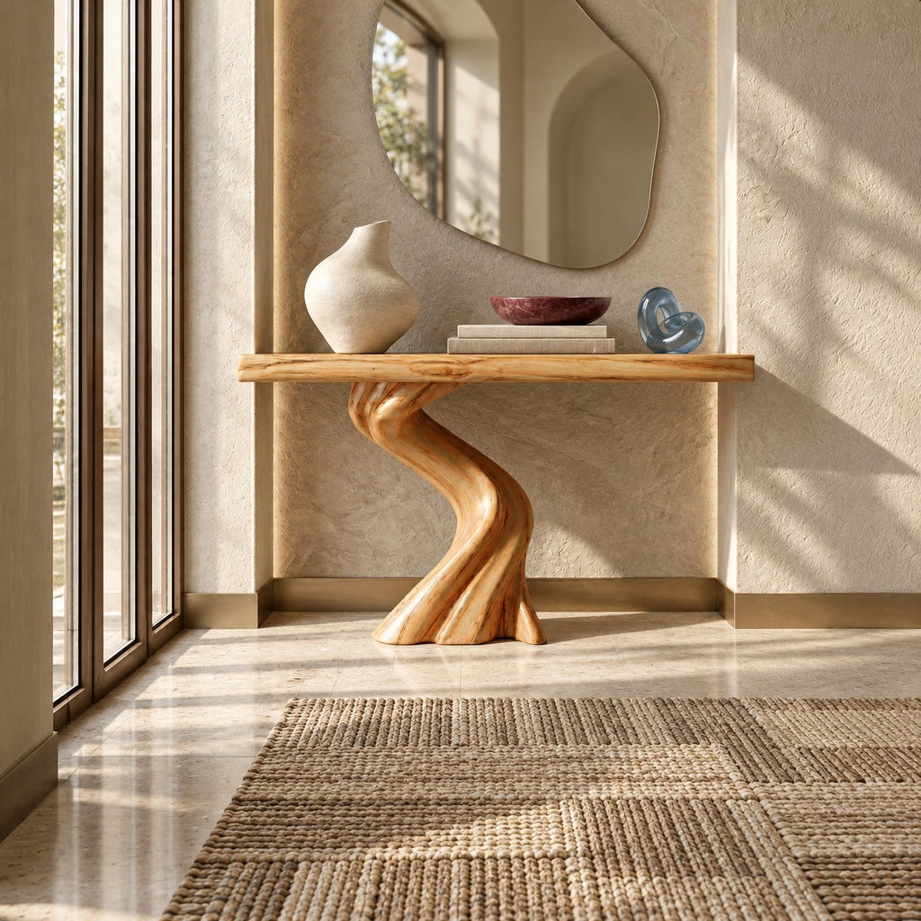 Modern Serpentine Wood Console Table For Living Room