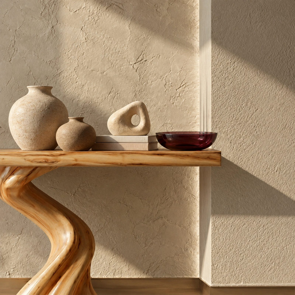 Modern Serpentine Wood Console Table For Living Room
