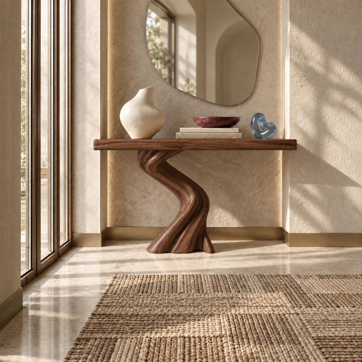 Modern Serpentine Wood Console Table For Living Room