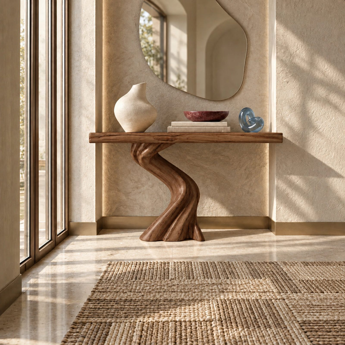 Modern Serpentine Wood Console Table For Living Room