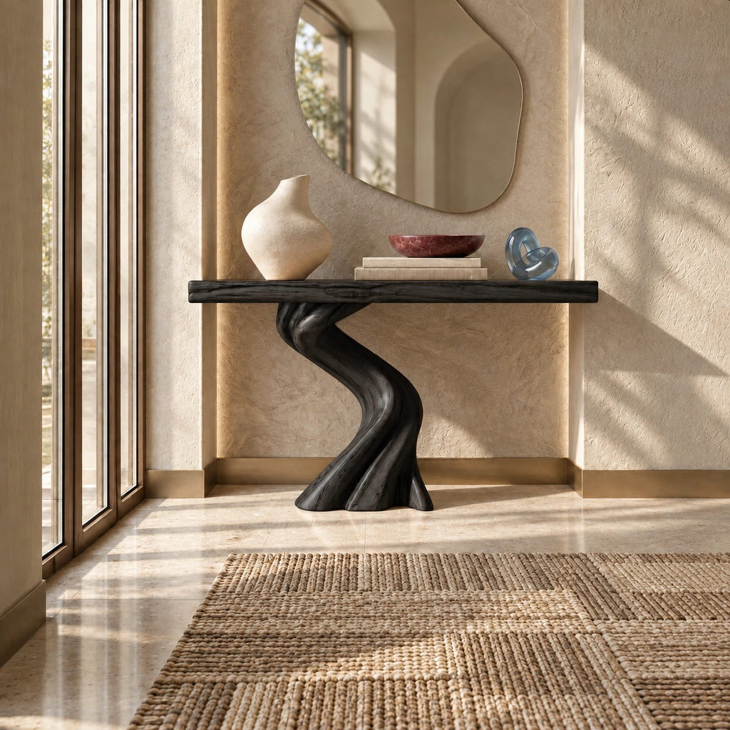 Modern Serpentine Wood Console Table For Living Room