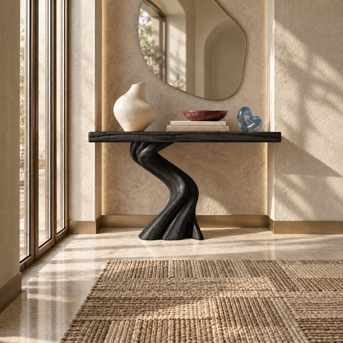 Modern Serpentine Wood Console Table For Living Room