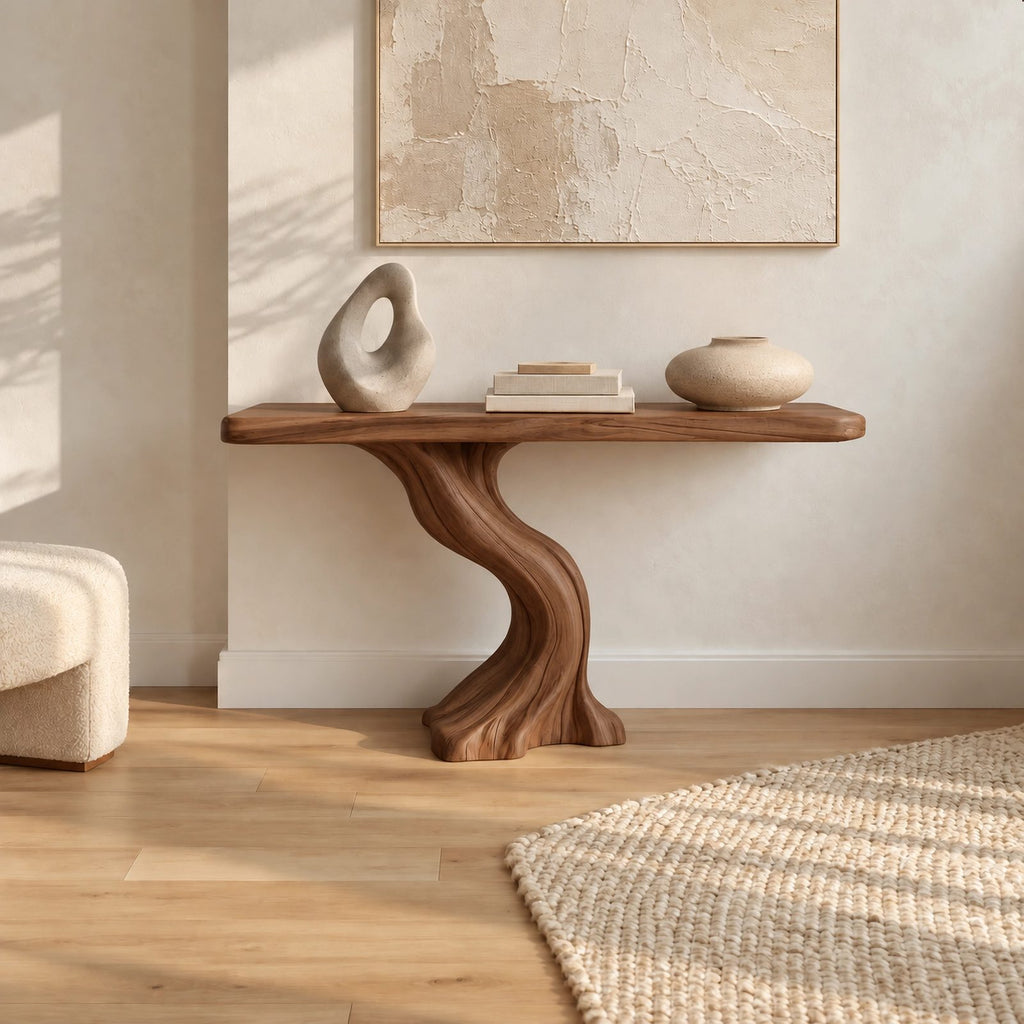 Minimalist Twisting Wood Console Table For Entryway