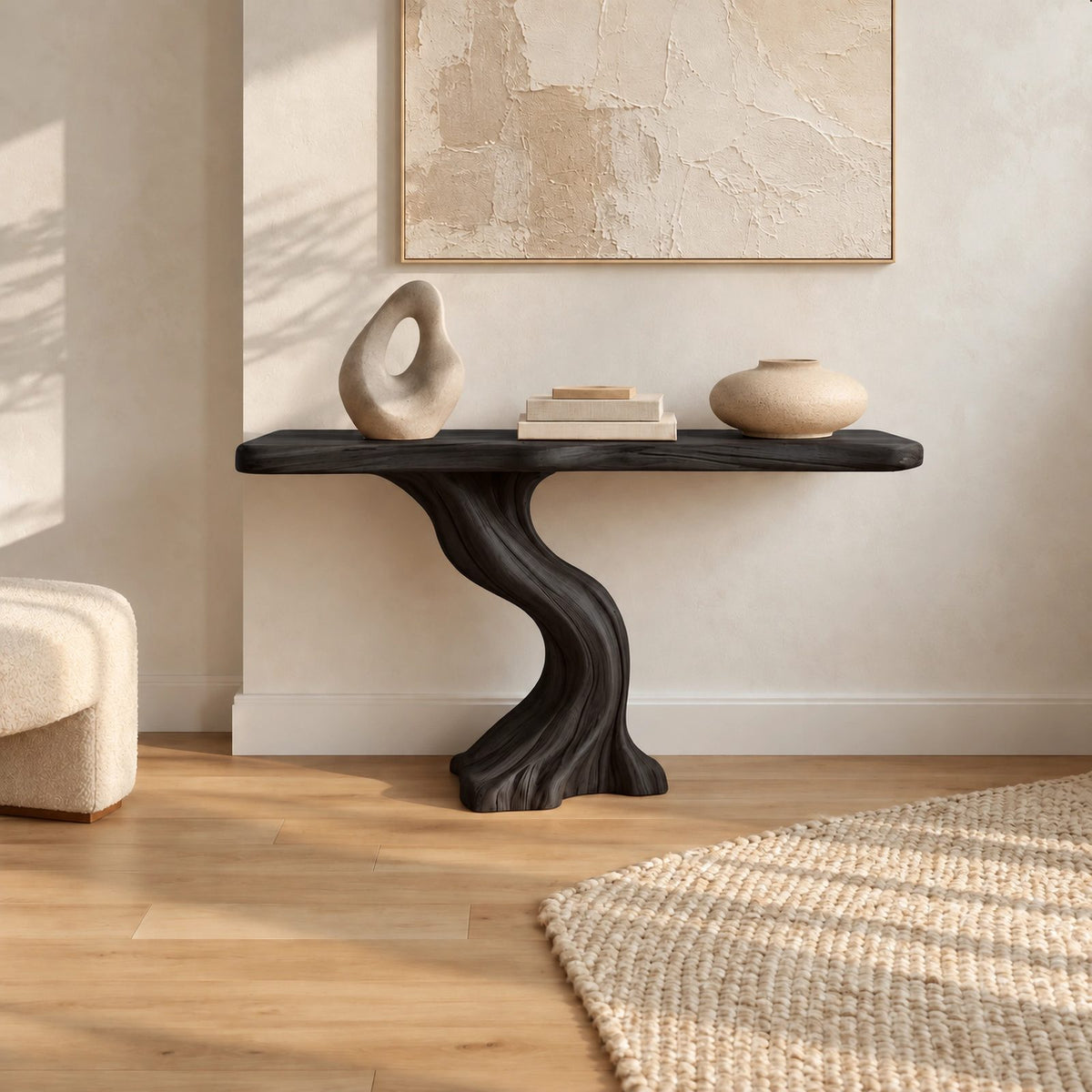 Minimalist Twisting Wood Console Table For Entryway