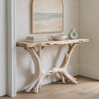 Coastal Driftwood Style Wood Console Table With Branch Legs For Hallway