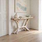 Coastal Driftwood Style Wood Console Table With Branch Legs For Hallway
