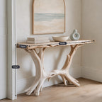 Coastal Driftwood Style Wood Console Table With Branch Legs For Hallway