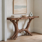 Coastal Driftwood Style Wood Console Table With Branch Legs For Hallway