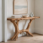 Coastal Driftwood Style Wood Console Table With Branch Legs For Hallway
