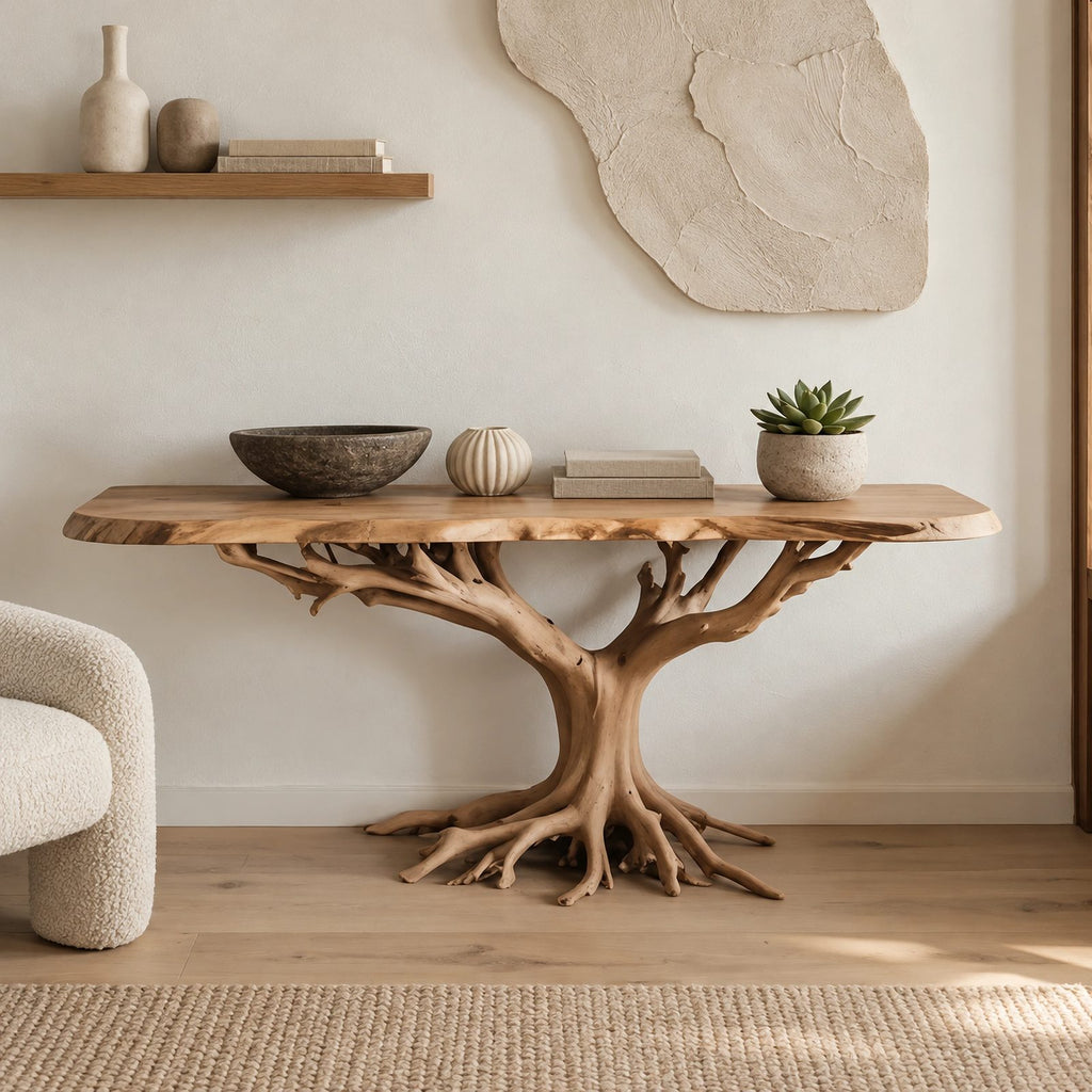 Dramatic Tree Trunk Wood Console Table For Entryway