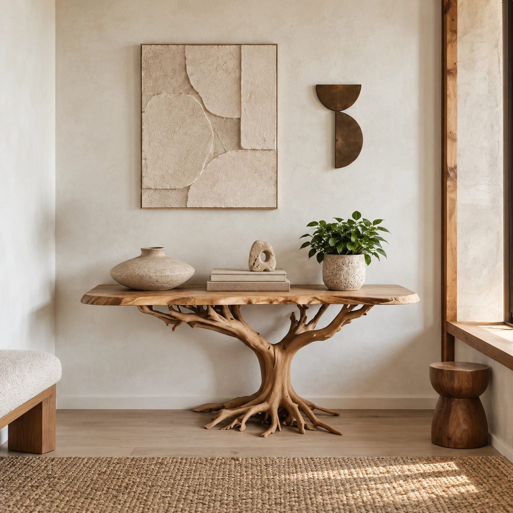 Dramatic Tree Trunk Wood Console Table For Entryway